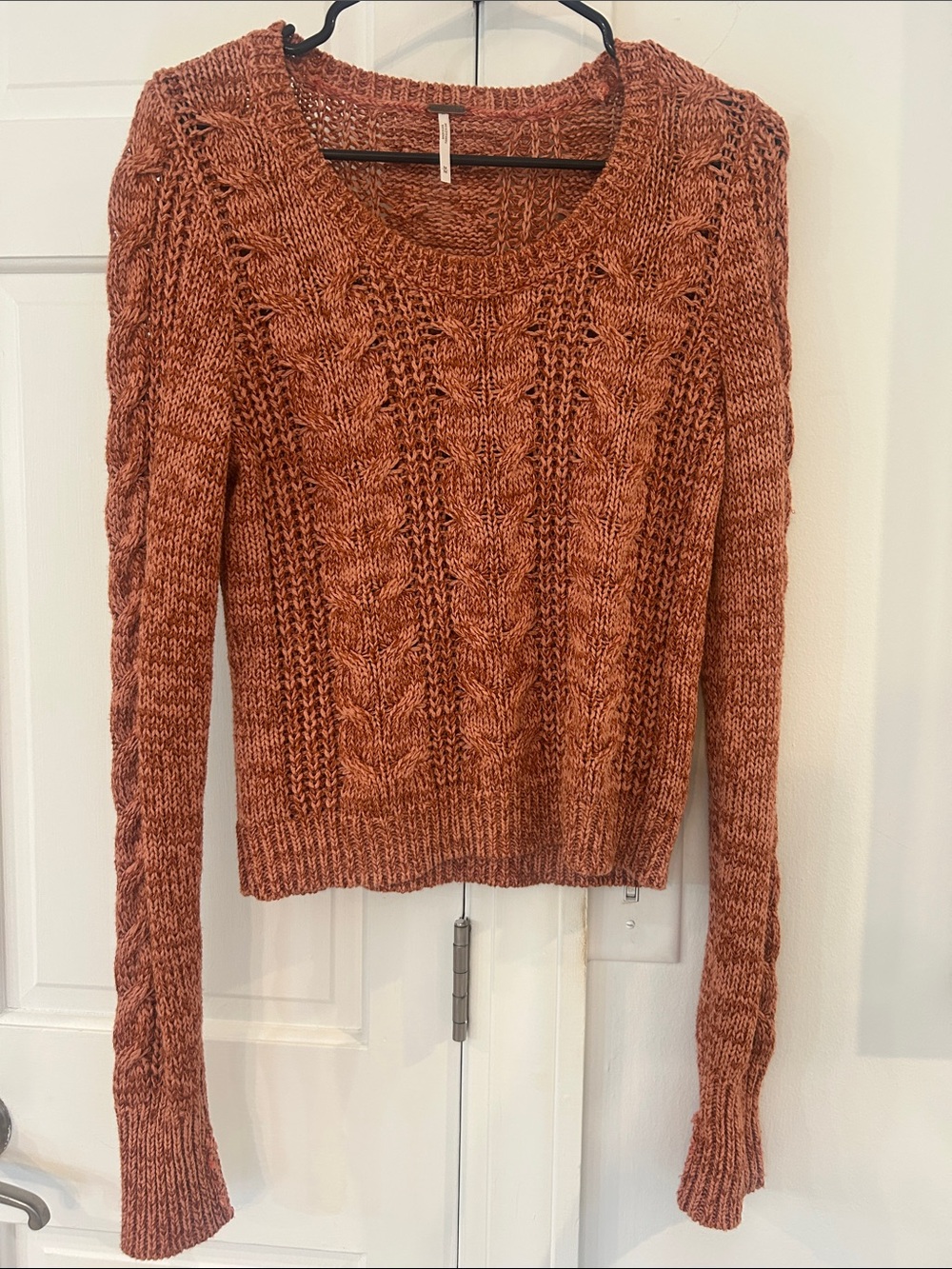 EUC Free People Medium Cable Knit Cotton Acrylic Sweater Burnt Orange